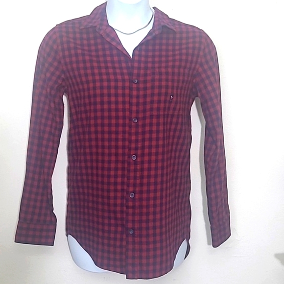 PacSun Mini Buffalo Plaid Flannel Long sleeve Longer Fit blue red Preppy NEW NWT - Picture 2 of 8